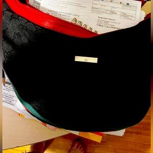 Gucci purse black with red leather strap; red & green accents; very very clean